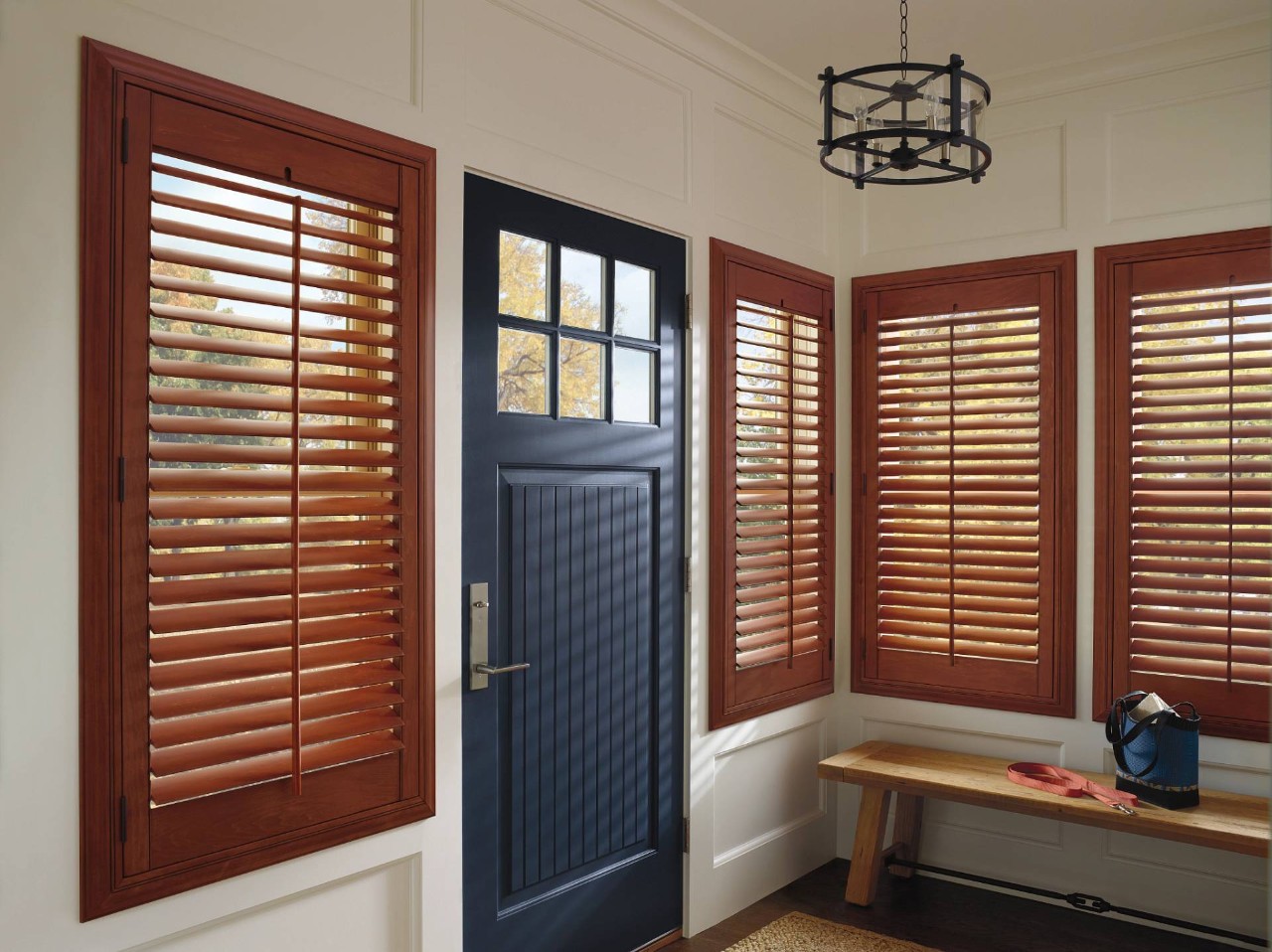 Brown shutters by a dark door near Wenonah, NJ