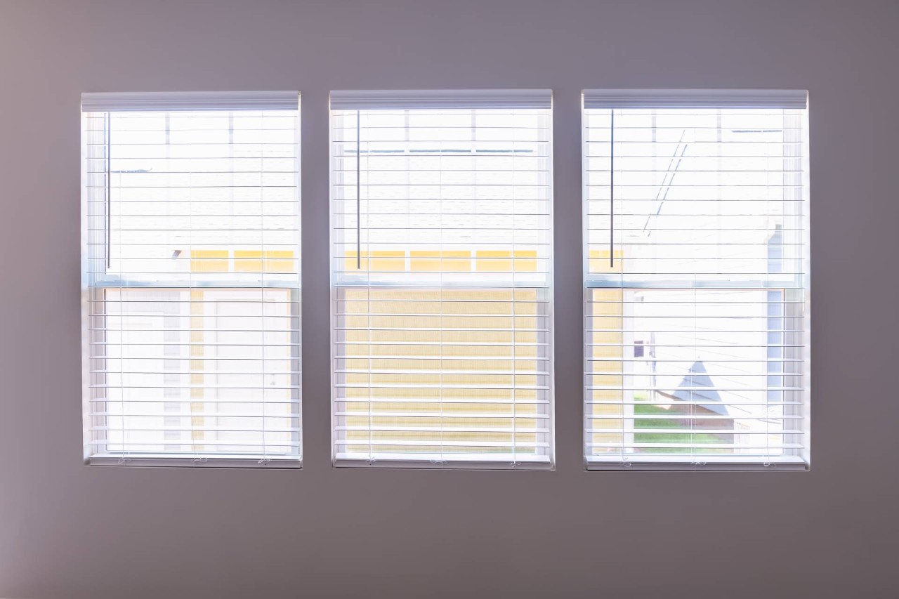 A set of three windows with white faux wood blinds at Window Ware near Wenonah Borough, New Jersey (NJ)