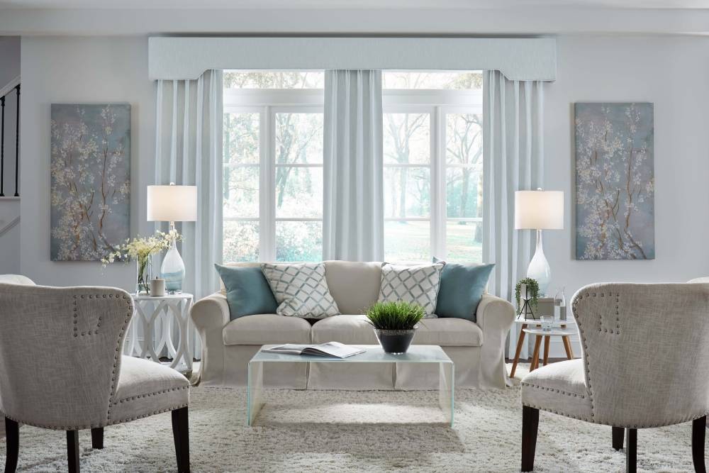 Simple white drapery in a living room at Window Ware near Wenonah, New Jersey (NJ)